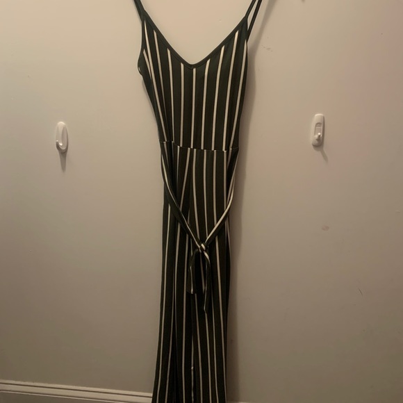 Pants - Green and white striped pantsuit romper